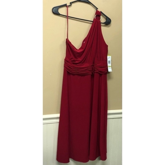 Evan Picone Party Swing Dress One Shoulder Formal Red Size 14 NWT - Picture 2 of 5